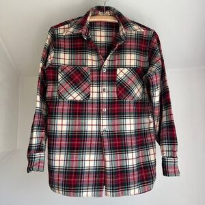 Vintage 1970s 100% wool plaid dagger collar‎ button-down flannel top gorpcore M